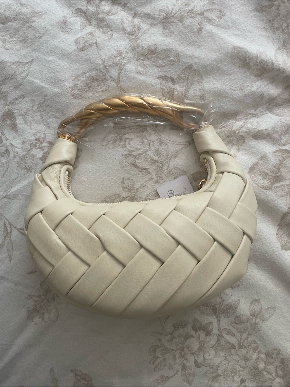 JW PEI Cream Woven Mini Hobo Bag with Tan Handle - Picture 2 of 5